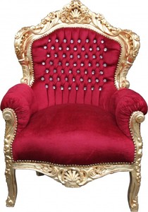Casa Padrino Barock Sessel King Bordeaux / Gold mit Bling Bling Glitzersteinen 85 x 85 x H. 120 cm