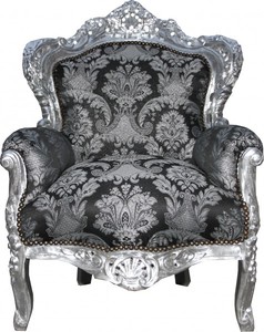 Casa Padrino Barock Sessel King Schwarz Muster / Silber 85 x 85 x H. 120 cm - Limited Edition Model