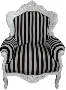 Casa Padrino Barock Sessel King wei� mit schwarz-wei�en Streifen 85 x 85 x H. 120 cm