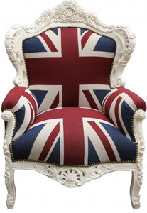 Casa Padrino Barock Sessel King Union Jack / Creme 85 x 85 x H. 120 cm - Barock England Sessel