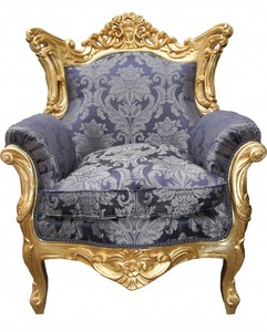 Casa Padrino Barock Sessel Al Capone Mod2 Royalblau Muster / Gold - Sessel im Antik Stil