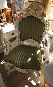 Barock Luxus Thron Sessel Gr�n/Weiss/Gold