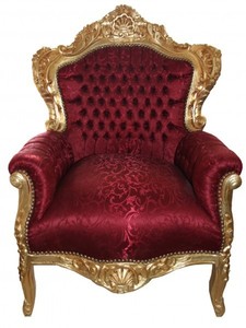 Barock Sessel King  Bordeaux Muster  / Gold - Mbel Antik Stil