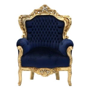 Casa Padrino Barock Sessel King Royalblau / Gold - Barock Mbel Einrichtung Barockmbel Barocksessel