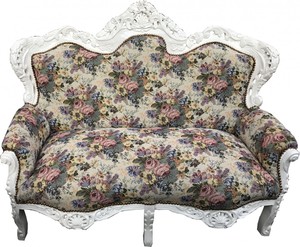 Casa Padrino Barock 2er Sofa Master Blumen Muster / Weiss - Mbel Antik Stil
