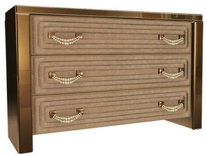 CPBlack Luxus Kommode Taupefarben / Gold - Verspiegelte Kommode mit 3 Schubladen und Swarovski Perlen