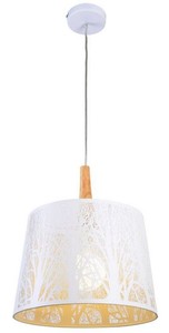 Casa Padrino H�ngeleuchte Wei� / Naturfarben  35 x H. 40 cm - H�ngelampe mit schablonengestanzte Baumsilhouetten