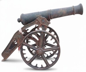 Casa Padrino Antik Stil Deko Kanone Schwarz / Rostfarben L. 260 cm - Historische Gusseisen Kanone mit Zierr�dern - Mittelalter Garten Deko