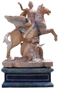 Casa Padrino Antik Stil Marmor Skulptur Linke Seite Beige / Blau H. 260 cm - Riesige Garten Figur