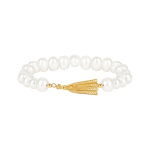 Casa Padrino Armband Unsere Liebe Frau von F�tima aus Vergoldetem Silber mit Perlen