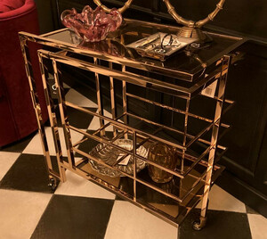 Casa Padrino Art Deco Bar Trolley Servierwagen Gold / Smoked Glass 77 x 42 x H. 77,5 cm - Hotel & Restaurant M�bel