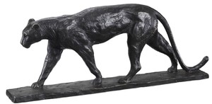 Casa Padrino Luxus Bronze Skulptur Leopard Schwarz 49 x 7 x H. 18,5 cm - Bronzefigur - Tierfigur - Deko Accessoires
