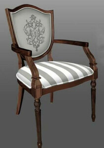 Casa Padrino Art Deco Esszimmerstuhl mit Armlehnen Grau / Wei / Braun - Gestreifter Massivholz Stuhl mit elegantem Muster - Art Deco Esszimmer Mbel