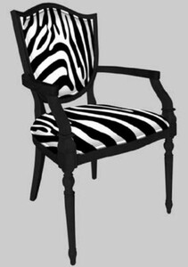 Casa Padrino Art Deco Esszimmerstuhl mit Armlehnen Wei / Schwarz - Eleganter Massivholz Stuhl mit Zebra Design - Art Deco Esszimmer Mbel