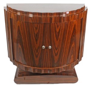 Casa Padrino Art Deco Nachttisch Braun 100 x 45 x H. 95 cm - Halbrunder Mahagoni Beistelltisch mit 2 T�ren - Luxus Qualit�t