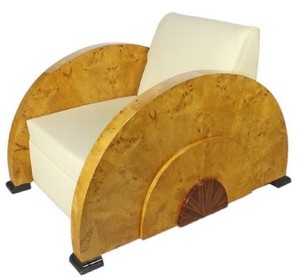 Casa Padrino Art Deco Sessel Wei� / Hellbraun 75 x 110 x H. 80 cm - Lounge Sessel - Art Deco M�bel - Luxus Qualit�t