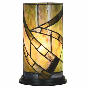 Casa Padrino Art Deco Tiffany Tischleuchte Gr�n / Braun / Schwarz H. 25 cm - Runde Schreibtischleuchte - Tiffany Leuchten