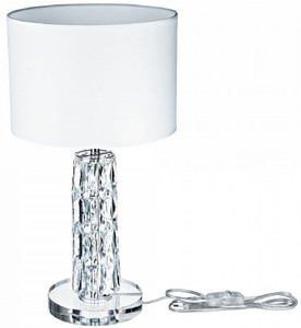 Casa Padrino Designer Tischleuchte Silber / Wei�  25 x H. 44,5 cm - Moderne Metall Schreibtischleuchte mit eleganten Glaselementen und rundem Lampenschirm