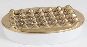 Casa Padrino Luxus Aschenbecher Antik Messingfarben / Wei�  20 cm -  Aluminium Aschenbecher - Wohnzimmer Deko