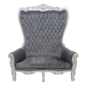 Casa Padrino Barock Doppel Thron Sessel Grau Silber Bling Steine M�bel