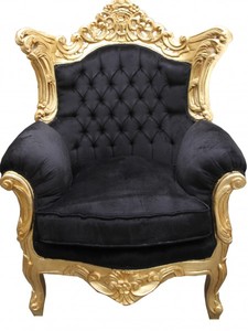 Casa Padrino Barock Antik Stil Wohnzimmer Sessel Al Capone Mod 2 Schwarz / Gold 85 x 65 x H. 127 cm - Limited Edition