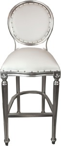 Casa Padrino Luxus Barock Bar Stuhl Wei� / Silber Ledertoptik - Hochstuhl Barstuhl Barhocker - Club M�bel
