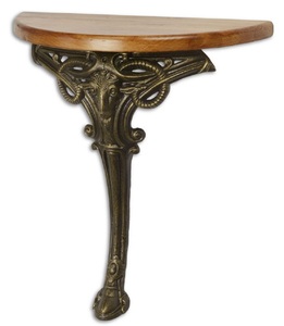 Casa Padrino Barock Beistelltisch Hellbraun / Bronze 63 x 31 x H. 65,5 cm - Halbrunder Tisch mit Holzplatte und Gusseisen Bein - Barock Wandtisch