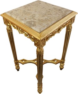 Casa Padrino Barock Beistelltisch Eckig Gold mit Creme Marmorplatte 40 x 40 x H 72.5 cm Antik Stil - Telefon Blumen Tisch