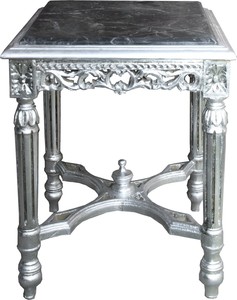 Casa Padrino Barock Beistelltisch Eckig Silber mit schwarzer Marmorplatte 41 x 41 x H 52 cm Antik Stil -  Blumen Telefon Tisch 