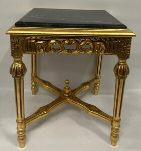 Casa Padrino Barock Beistelltisch Gold / Schwarz - Quadratischer Antik Stil Massivholz Tisch mit Marmorplatte - Wohnzimmer Mbel im Barockstil - Antik Stil Mbel - Barock Mbel