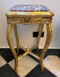 Casa Padrino Barock Beistelltisch Gold / Grau - Quadratischer Antik Stil Tisch mit Marmorplatte - Barockstil Wohnzimmer M�bel im Barockstil - Barock M�bel