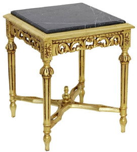 Casa Padrino Barock Beistelltisch Gold / Schwarz - Handgefertigter Massivholz Tisch mit Marmorplatte - Barock Wohnzimmer M�bel
