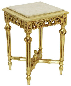 Casa Padrino Barock Beistelltisch Gold / Cremefarben - Prunkvoller Massivholz Tisch mit Marmorplatte - Barock Wohnzimmer Mbel