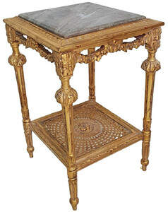 Casa Padrino Barock Beistelltisch Antik Gold / Grau - Prunkvoller Antik Stil Massivholz Tisch mit Marmorplatte - Wohnzimmer Mbel im Barockstil - Barock Mbel