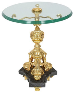 Casa Padrino Barock Beistelltisch Gold / Schwarz  53 x H. 67 cm - Runder vergoldeter Bronze Tisch mit Glasplatte und Marmorsockel - Barock Wohnzimmer Mbel