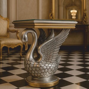 Casa Padrino Barock Beistelltisch Schwan mit Glasplatte Silber / Gold H. 78 cm - Barock Interior