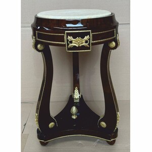 Casa Padrino Barock Beistelltisch mit Marmorplatte Dunkelbraun / Gold / Grau H. 73 cm