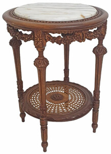 Casa Padrino Barock Beistelltisch Braun / Wei� - Runder Barockstil Massivholz Tisch mit Marmorplatte - Wohnzimmer M�bel im Barockstil - Barock M�bel