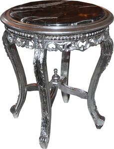 Casa Padrino Barock Beistelltisch Silber mit schwarzer Marmorplatte 48 x 48 x H. 55 cm - Barockmbel Beistell Tisch