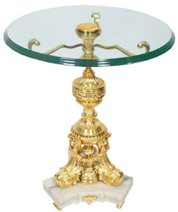 Casa Padrino Barock Beistelltisch Gold / Wei�  53 x H. 67 cm - Runder vergoldeter Bronze Tisch mit Glasplatte und Marmorsockel - Barock Wohnzimmer M�bel