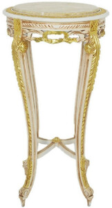 Casa Padrino Barock Beistelltisch mit Marmorplatte Wei / Beige / Gold / Creme  40 x H. 90 cm - Runder Antik Stil Tisch - Barock Wohnzimmer Mbel