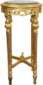 Casa Padrino Barock Beistelltisch mit Marmorplatte Gold / Gr�n  37 x H. 71 cm - Runder handgeschnitzter Antik Stil Telefontisch Blumentisch mit wundersch�nen Verzierungen