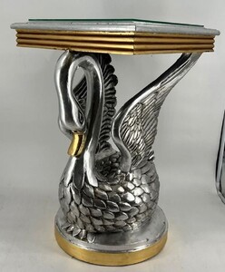 Casa Padrino Barock Beistelltisch Schwan mit Glasplatte Silber / Gold H. 78 cm - Barock M�bel