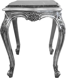 Casa Padrino Barock Beistelltisch Silber mit schwarzer Marmorplatte 52 x 52 x H. 65 cm - Barockmbel Beistell Tisch