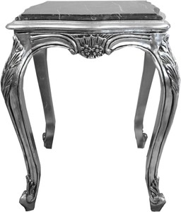 Casa Padrino Barock Beistelltisch Silber mit schwarzer Marmorplatte 52 x 52 x H. 65 cm - Barockm�bel Beistell Tisch