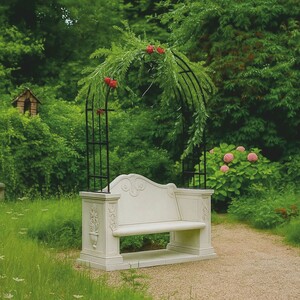Casa Padrino Barock Gartenbank mit Rosenbogen Hellgrau / Schwarz 155 x H. 250 cm - Made in Italy