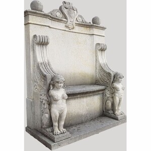 Casa Padrino Luxus Barock Stein Gartenbank Antik Wei� / Grau 116 x H. 168 cm - Made in Italy