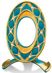 Casa Padrino Barock Bilderrahmen Trkis / Gold 26 x 16 x H. 36 cm - Prunkvoller Keramik Bilderrahmen mit Swarovski Kristallglas