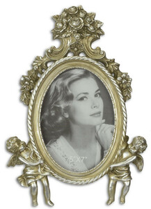 Casa Padrino Barock Bilderrahmen mit dekorativen Engelsfiguren Antik Silber 22,2 x H. 31,8 cm - Barock Deko Accessoires