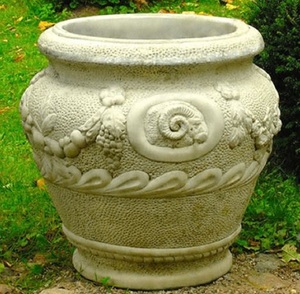Casa Padrino Barock Blumentopf Grau  59 x H. 66 cm - Runder Prunkvoller Pflanzentopf im Barockstil